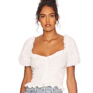 ASTR The Label Anza Smocked White Ruffle Puff Sleeve Top in Size XS